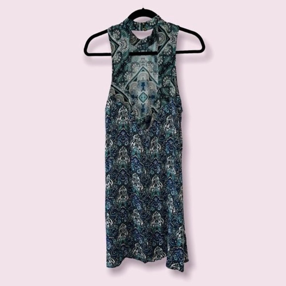 American Eagle Boho Open Back Dress Blue Paisley Mini Sleeveless Womens Size Med - Picture 3 of 9